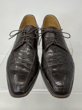 Men's Dark Brown Croc Leather Lace-Up Dress Shoes